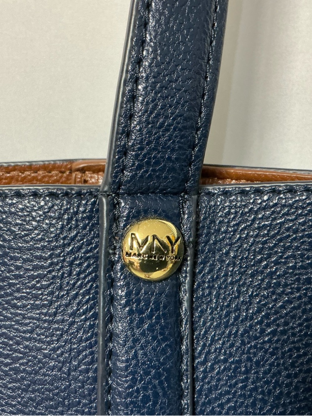 Marc New York Navy Leather Tote with Gold Charm - Picture 4 of 15